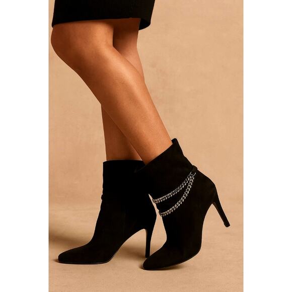 YSL Saint Laurent 8 Debbie 100 Double Ankle Chain Black Suede Boots 38.5 - Picture 1 of 8